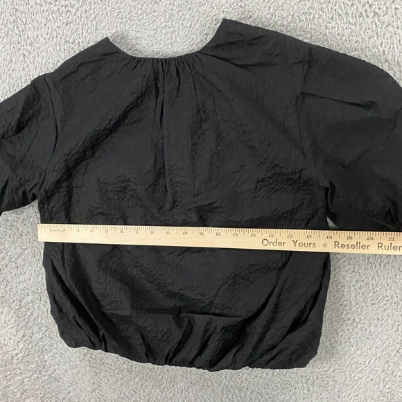 AYR Top Womens XS Puff Sleeve Bubble Hem Poplin Textured Cutout Blouse Black - Picture 6 of 8